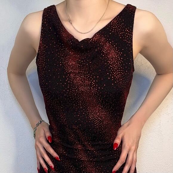 Vintage 90s Glitter Mini Dress Black Red Sparkle Strappy Back Rocket Candy Party - Picture 2 of 7